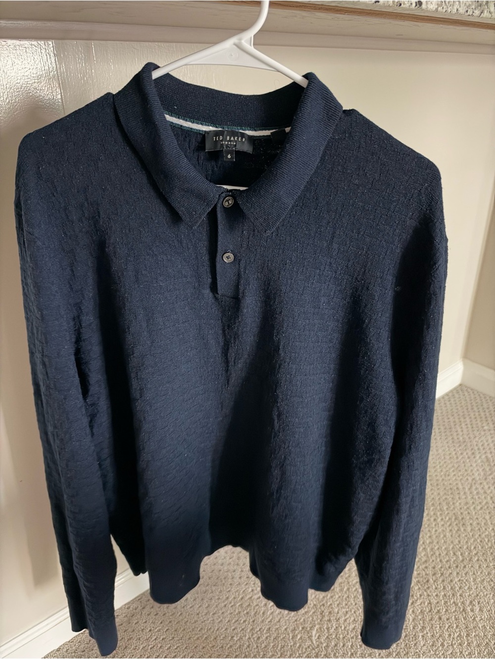 Ted Baker Navy Textured Long-Sleeve Polo